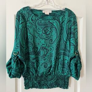MICHAEL Michael Kors Elegant Emery Green Silky Women's Blouse Petite Medium